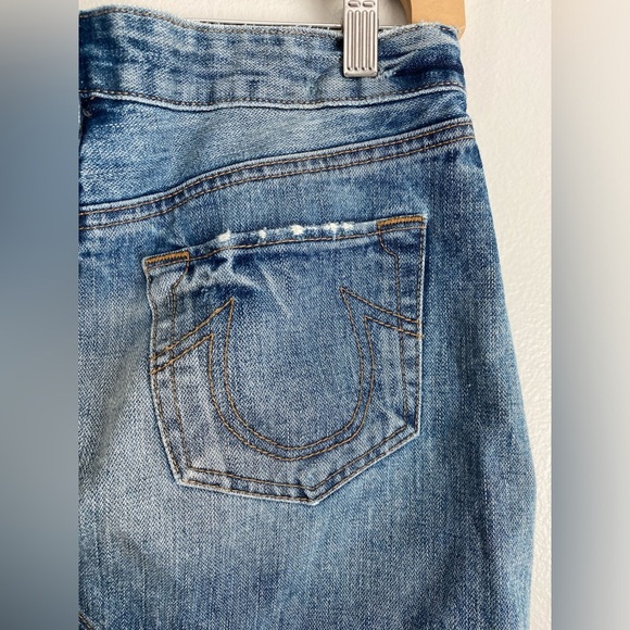 TRUE RELIGION Jean Mini Distressed Skirt Denim Y2K Streetwear Medium Wash USA 27 - Picture 7 of 9